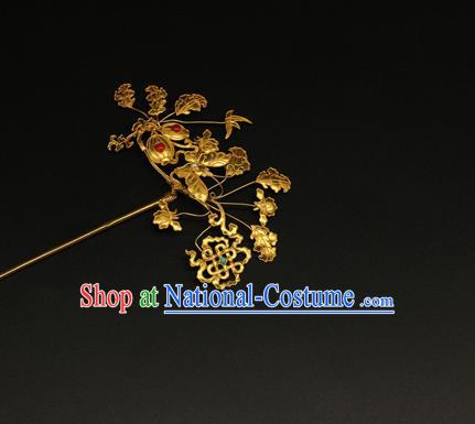 China Ancient Imperial Consort Golden Butterfly Hair Stick Handmade Hair Accessories Traditional Ming Dynasty Court Hairpin