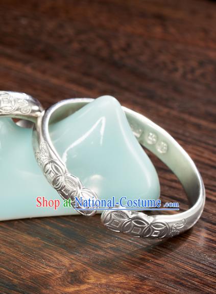 China Ancient Court Woman Carving Silver Bracelet Tang Dynasty Empress Jewelry Accessories