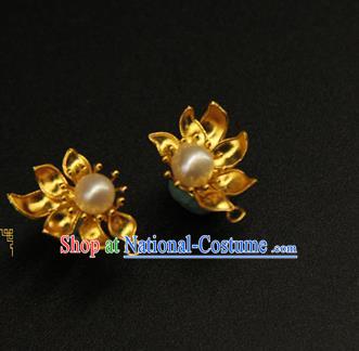 Handmade Chinese Hanfu Ear Accessories Traditional Ancient Imperial Consort Golden Earrings Jewelry