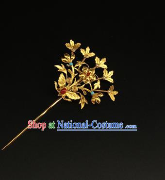 China Ancient Gilding Butterfly Hairpin Handmade Hair Accessories Traditional Ming Dynasty Palace Lady Hair Stick