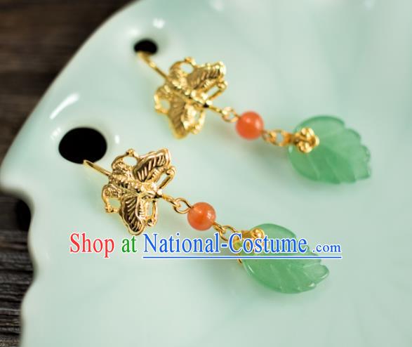 China Traditional Qing Dynasty Imperial Concubine Earrings Ancient Court Lady Aventurine Ear Jewelry