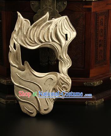 China Handmade Silver Carving Mask Accessorie Ancient Swordsman Half Face Mack