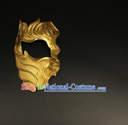 China Ancient Swordsman Half Face Mack Handmade Golden Mask Accessorie