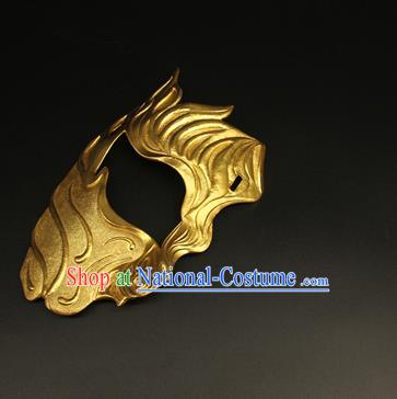 China Ancient Swordsman Half Face Mack Handmade Golden Mask Accessorie