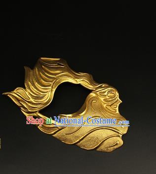 China Ancient Swordsman Half Face Mack Handmade Golden Mask Accessorie