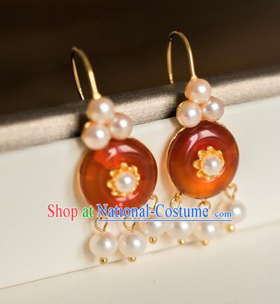 China Traditional Qing Dynasty Agate Earrings Ancient Imperial Concubine Ear Jewelry