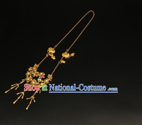 China Ancient Palace Lady Golden Tassel Necklace Handmade Ming Dynasty Jewelry Accessorie