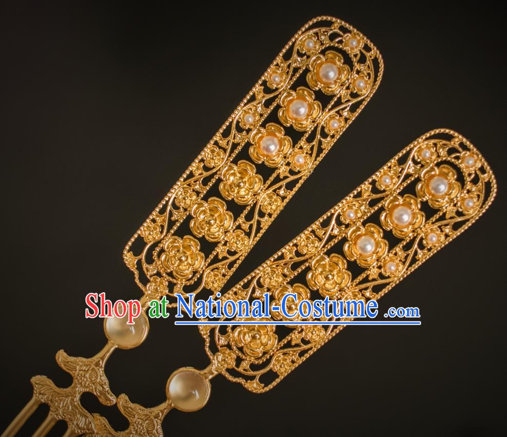 China Traditional Ancient Empress Golden Hairpin Hair Accessories Tang Dynasty Gilding Hair Stick