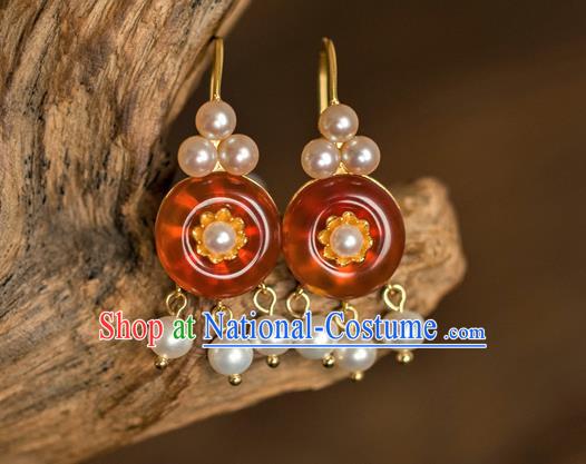 China Traditional Qing Dynasty Agate Earrings Ancient Imperial Concubine Ear Jewelry