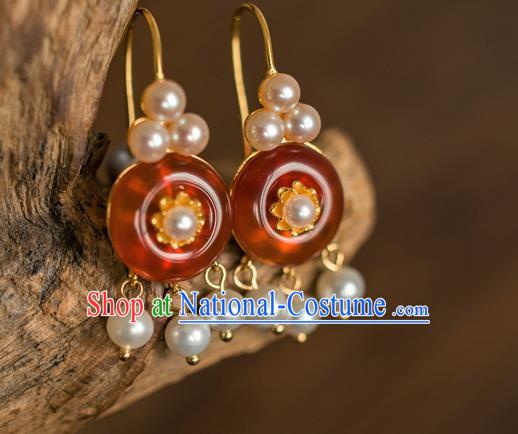 China Traditional Qing Dynasty Agate Earrings Ancient Imperial Concubine Ear Jewelry