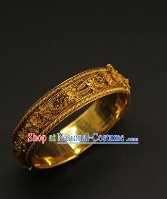 China Handmade Ming Dynasty Jewelry Accessorie Ancient Filigree Dragon Golden Bracelet