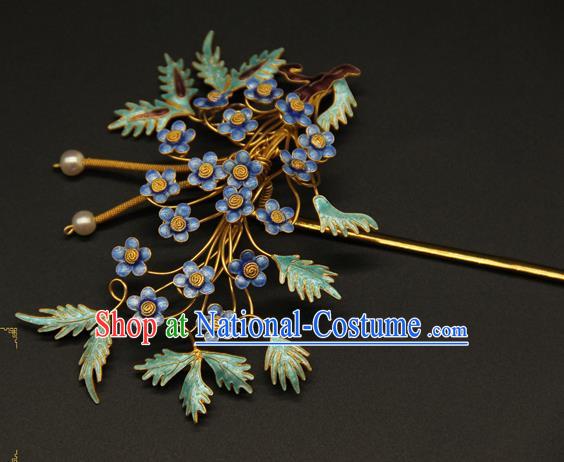 China Ancient Ming Dynasty Empress Hairpin Traditional Court Hair Stick Handmade Enamel Plum Hair Accessories