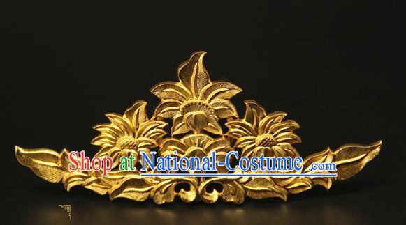 China Handmade Hair Accessories Ancient Tang Dynasty Empress Hairpin Traditional Court Golden Hair Crown