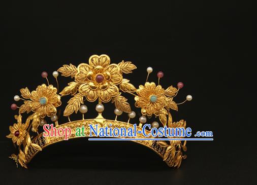 China Handmade Tang Dynasty Hair Accessories Traditional Court Golden Hair Crown Ancient Empress Hairpin