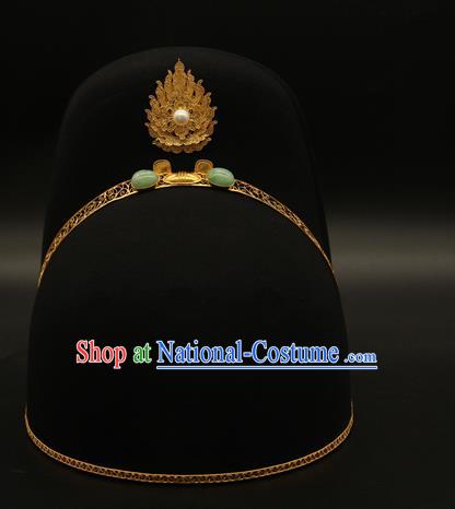 China Handmade Ming Dynasty Emperor Headwear Ancient Royal King Black Hat