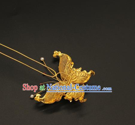 China Ancient Empress Butterfly Hairpin Traditional Ming Dynasty Gems Hair Accessories Handmade Palace Golden Hair Clip