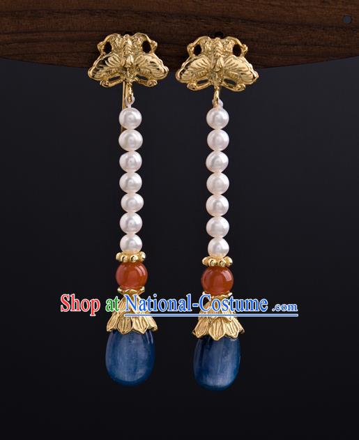 China Traditional Ming Dynasty Empress Pearls Earrings Ancient Court Queen Ear Jewelry Accessories