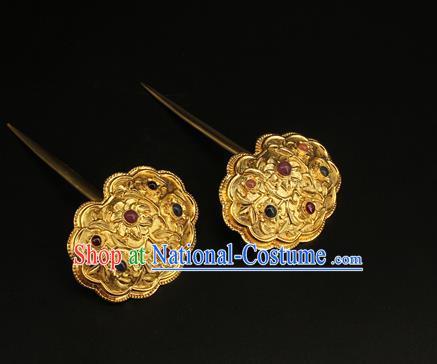 China Ancient Ming Dynasty Gems Hairpin Handmade Hair Accessories Traditional Court Hair Stick