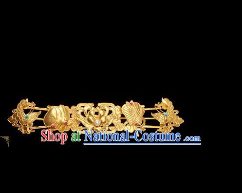 China Ancient Empress Golden Hairpin Handmade Hair Crown Traditional Ming Dynasty Wedding Hair Accessories