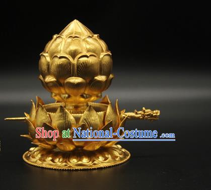 China Traditional Ancient Tang Dynasty Court Hair Accessories Handmade Golden Lotus Hair Crown