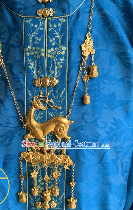 China Handmade Ming Dynasty Princess Golden Necklet Ancient Palace Lady Necklace Jewelry