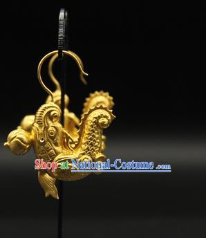 Handmade Chinese Ancient Imperial Consort Golden Earrings Accessories Traditional Ming Dynasty Court Ear Jewelry