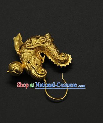 Handmade Chinese Ancient Imperial Consort Golden Earrings Accessories Traditional Ming Dynasty Court Ear Jewelry