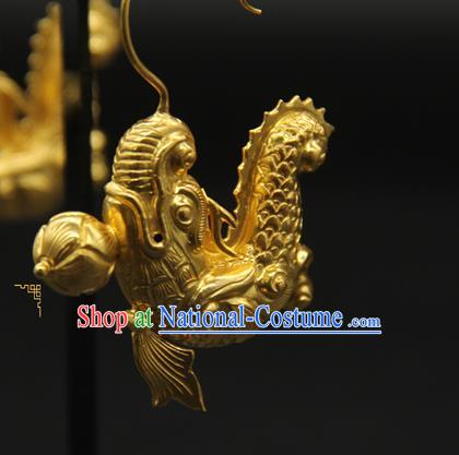 Handmade Chinese Ancient Imperial Consort Golden Earrings Accessories Traditional Ming Dynasty Court Ear Jewelry