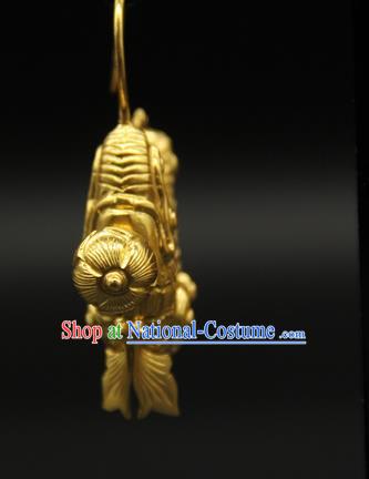 Handmade Chinese Ancient Imperial Consort Golden Earrings Accessories Traditional Ming Dynasty Court Ear Jewelry