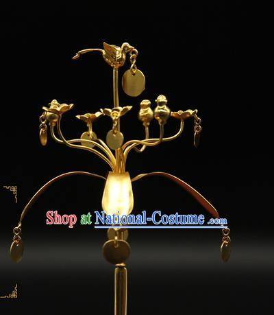 China Ancient Tang Dynasty Court Hair Accessories Traditional Handmade Golden Tassel Hairpin