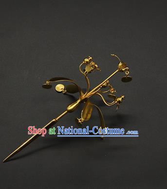 China Ancient Tang Dynasty Court Hair Accessories Traditional Handmade Golden Tassel Hairpin