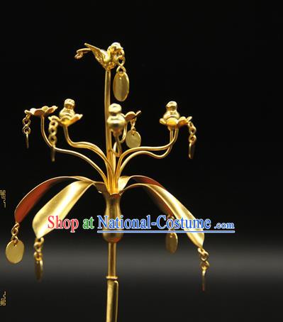 China Ancient Tang Dynasty Court Hair Accessories Traditional Handmade Golden Tassel Hairpin