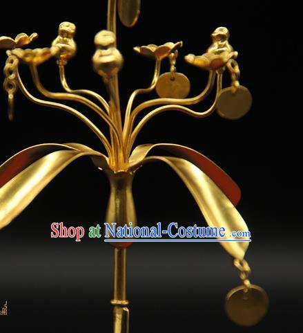 China Ancient Tang Dynasty Court Hair Accessories Traditional Handmade Golden Tassel Hairpin