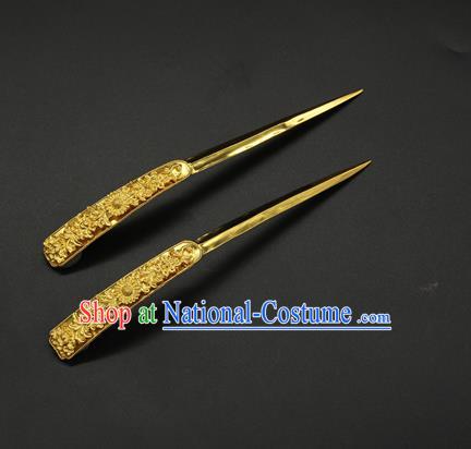 China Traditional Handmade Hairpin Ancient Ming Dynasty Court Hair Accessories Golden Hair Stick