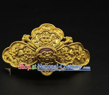 China Ancient Ming Dynasty Court Hair Accessories Golden Peony Hair Stick Traditional Handmade Hairpin