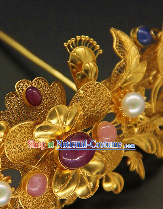 China Ancient Ming Dynasty Golden Hair Crown Traditional Handmade Hairpin Court Hair Accessories