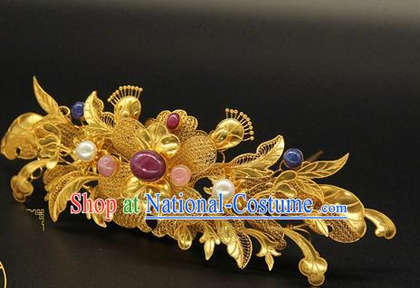 China Ancient Ming Dynasty Golden Hair Crown Traditional Handmade Hairpin Court Hair Accessories