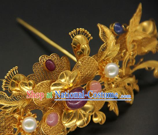 China Ancient Ming Dynasty Golden Hair Crown Traditional Handmade Hairpin Court Hair Accessories