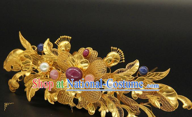 China Ancient Ming Dynasty Golden Hair Crown Traditional Handmade Hairpin Court Hair Accessories