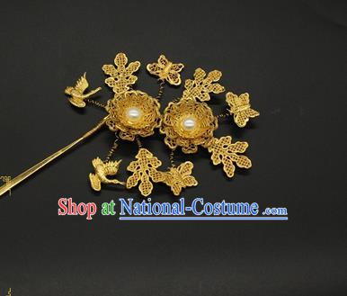 China Ancient Song Dynasty Golden Hair Stick Court Hair Accessories Traditional Handmade Butterfly Flowers Hairpin