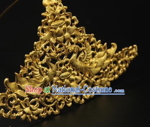 China Traditional Handmade Hairpin Ancient Court Hair Accessories Tang Dynasty Golden Lotus Hair Crown