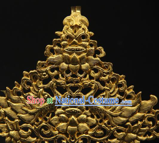 China Traditional Handmade Hairpin Ancient Court Hair Accessories Tang Dynasty Golden Lotus Hair Crown