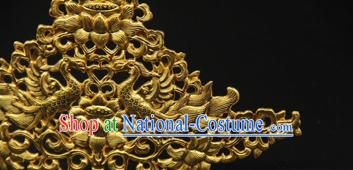 China Traditional Handmade Hairpin Ancient Court Hair Accessories Tang Dynasty Golden Lotus Hair Crown