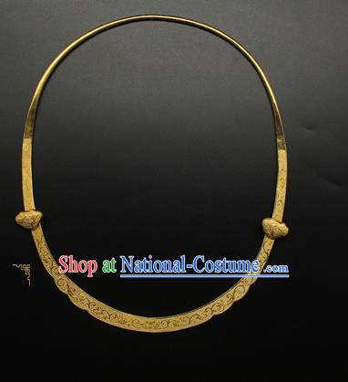 China Ancient Palace Lady Necklace Jewelry Handmade Ming Dynasty Princess Golden Necklet