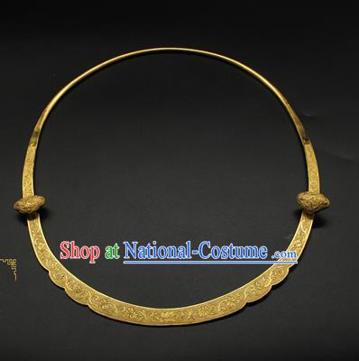 China Ancient Palace Lady Necklace Jewelry Handmade Ming Dynasty Princess Golden Necklet