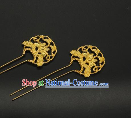 China Traditional Ming Dynasty Golden Hair Stick Ancient Court Empress Hair Accessories Handmade Hairpin