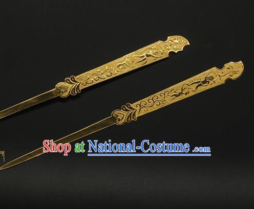 China Ancient Court Empress Hair Accessories Handmade Hairpin Traditional Tang Dynasty Golden Hair Stick