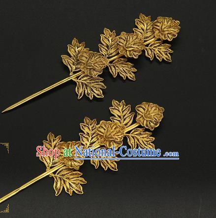 China Ancient Court Empress Hair Accessories Handmade Golden Hairpin Traditional Ming Dynasty Hair Stick