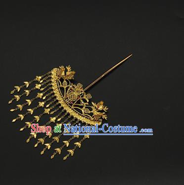 China Ming Dynasty Golden Gourd Hair Stick Ancient Court Hair Accessories Traditional Handmade Empress Tassel Hairpin