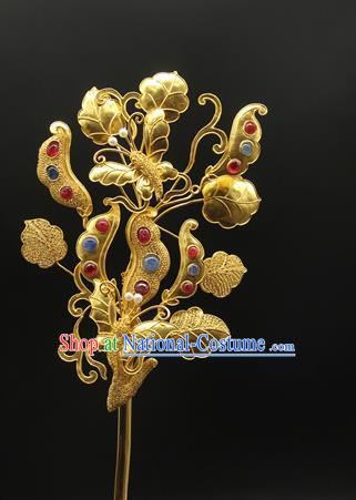 China Handmade Pearls Hairpin Traditional Qing Dynasty Golden Hair Stick Ancient Court Empress Gems Hair Accessories